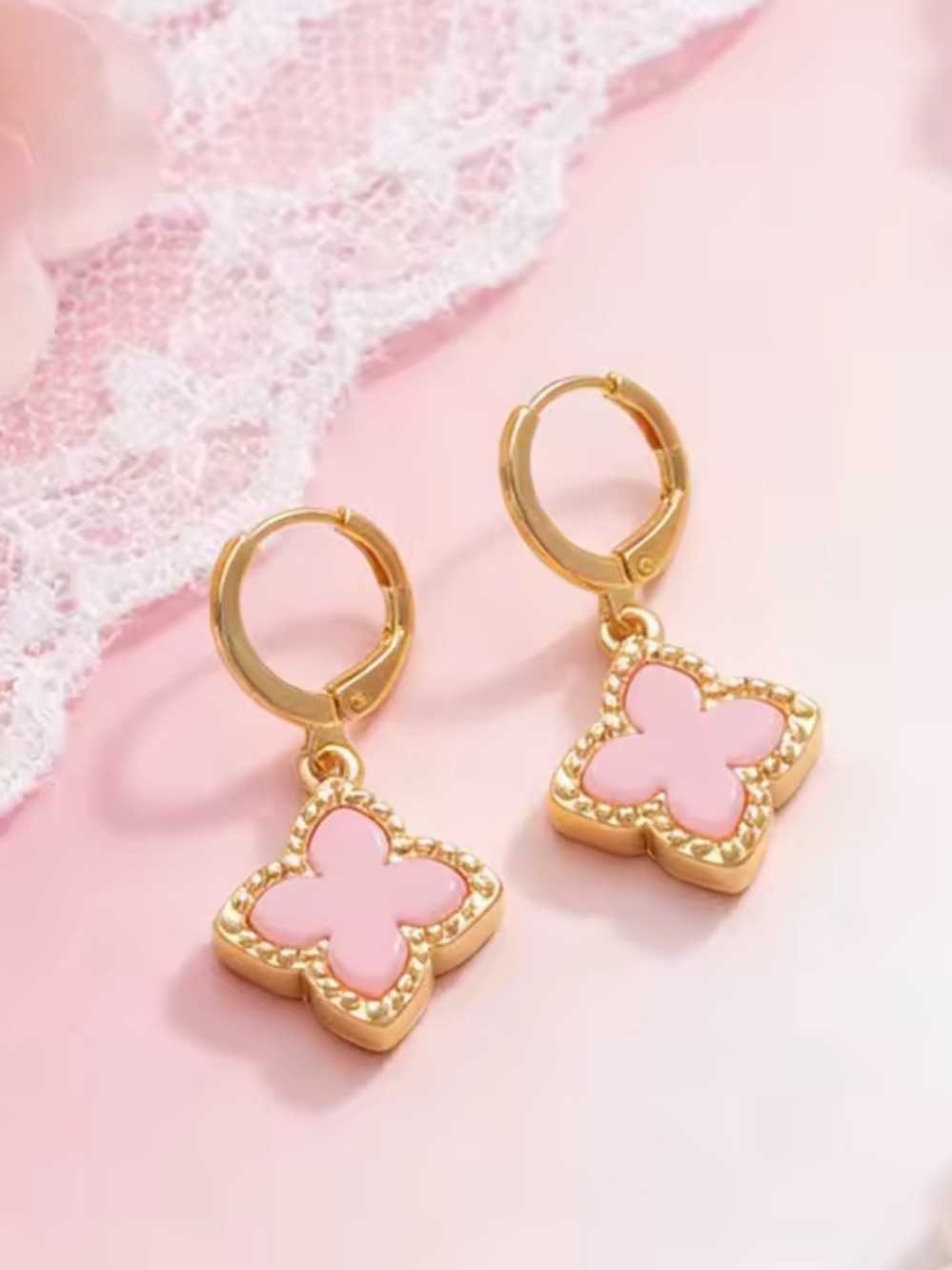 Target Gold Hoop Earrings with Pink Clover Charms